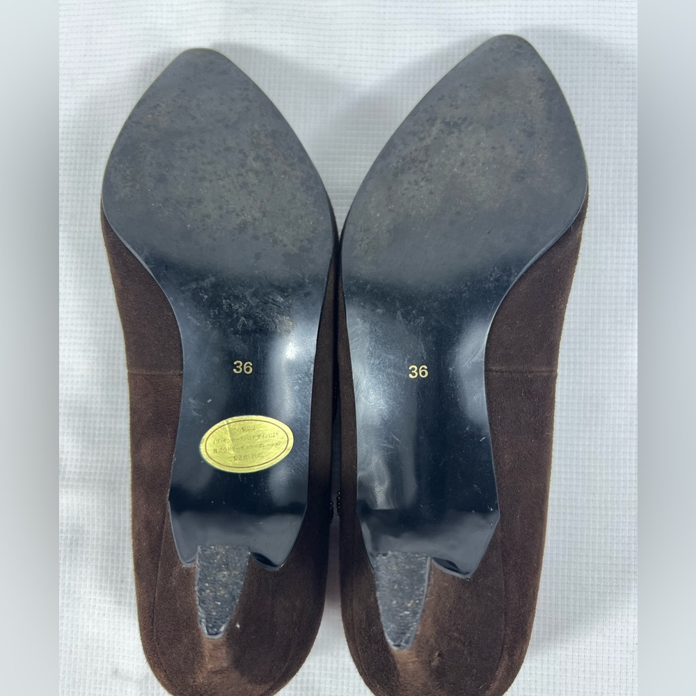 Vintage Yves Saint Laurent Suede Rhinestone Pumps Brown Size - Picture 8 of 10